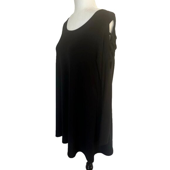 SYMPLI Tunic Blouse Top Size 10 Black Jersey Knit Criss Cross Shoulder Detail - Picture 5 of 8